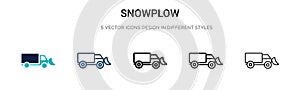 Snowplow icon in filled, thin line, outline and stroke style. Vector illustration of two colored and black snowplow vector icons