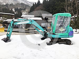 Snowplow Truck Remove the Snow in Shirakawago, Japan