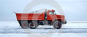 Snowplow Truck in Wintry Expanse - Minimalist, Clear Skies Ahead. Concept Snowplow, Truck, Winter,