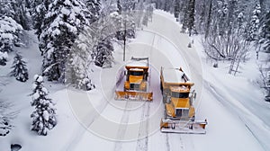 Snowplows clearing snow on the road