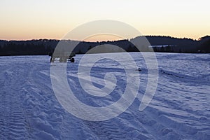 Snowscape with skid marks into the snow