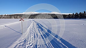 Snowscooter trail in Are Valadalen mountains in Jamtland in Sweden