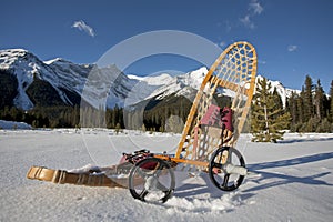 Snowshoe gear in the snow