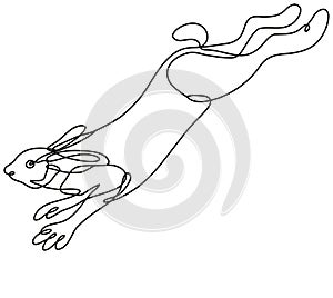 Snowshoe Hare Varying Hare or Snowshoe Rabbit Jumping Side View Continuous Line Drawing