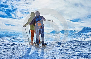 Snowshoe hike for the couple, Dachstein-Krippenstein, Salzkammergut, Austria