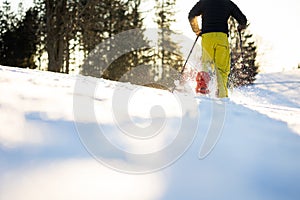 Snowshoeing in winter in deep snow