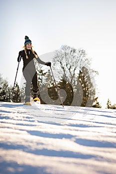 Snowshoeing in winter in deep snow