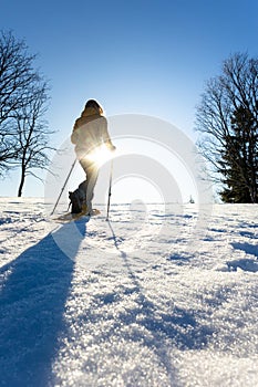 Snowshoeing in winter in deep snow