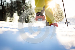 Snowshoeing in winter in deep snow