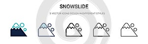 Snowslide icon in filled, thin line, outline and stroke style. Vector illustration of two colored and black snowslide vector icons