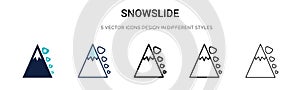 Snowslide icon in filled, thin line, outline and stroke style. Vector illustration of two colored and black snowslide vector icons