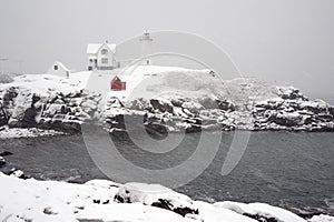 Snowstorm at Cape Neddick Lighthouse in Maine