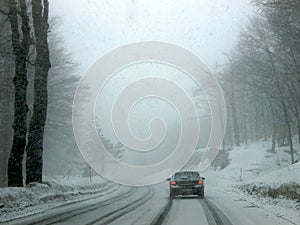 Snowstorm on a road