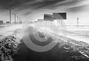 Snowstorm on the road