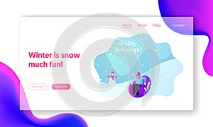 Snowtubing Outdoors Winter Activity Landing Page Template. Boy Sliding Off Snow Hill on Tubing at Park or Resort.