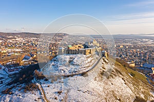 Snowy aerial view of the Castle of SÃÂ¼meg