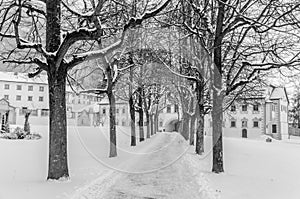 A snowy alley in Stams Austria