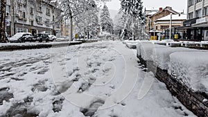 Snowy alleys in the city