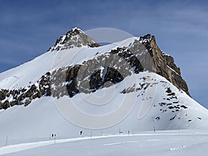 Snowy alpine mountain peak Oldenhorn Oldehore or Becca d`Audon located in a mountain massif Les Diablerets - Switzerland