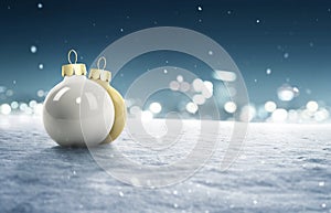 Snowy Background with Christmas Baubles