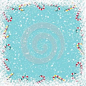 Snowy Christmas Background with candy canes frame