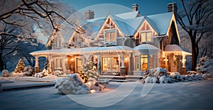 Snowy Christmas country house - AI generated image