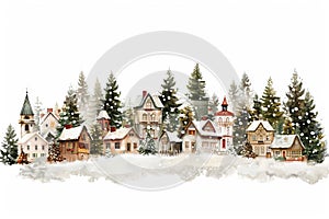 Snowy Christmas village on a soft transparent white backdrop