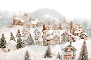 Snowy Christmas village on a soft transparent white backdrop