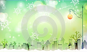 Snowy City with greenish scene