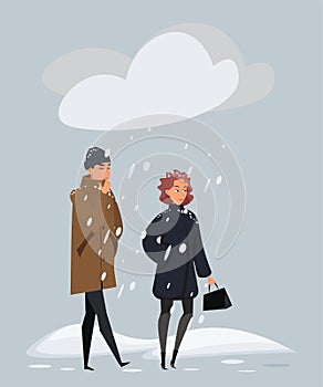 Snowy cold weather flat vector illustration