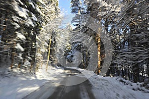 Snowy country road in winter