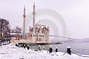 Snowy day in Ortakoy, Istanbul, Turkey