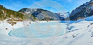 Snowy embankment of Gosausee, Gosau, Austria