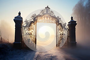 Snowy entrance, gate to bright future