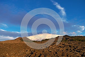 Snowy Etna Mount Volcanic Landscape, Sicily