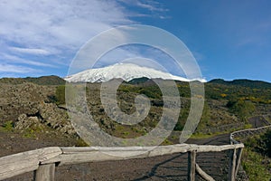 Snowy Etna Mount Volcanic Landscape, Sicily