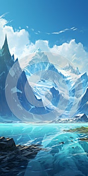 Snowy Fantasy Landscape With Glacier And Mountains