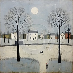 Snowy Field Dog Painting In The Style Of Gary Bunt