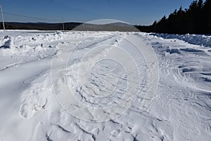 A snowy field in spring