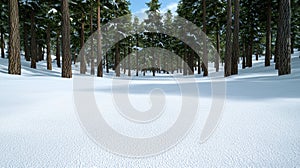 Snowy forest path leading into the woods