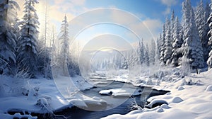 Snowy Forest River: A Soft And Romantic Terragen Scene