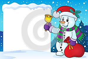 Snowy frame with Christmas snowman 1