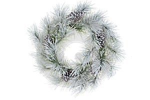 Snowy frosted natural pine Christmas wreath