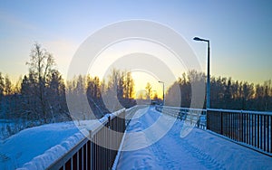 A snowy, frosty winter walking road