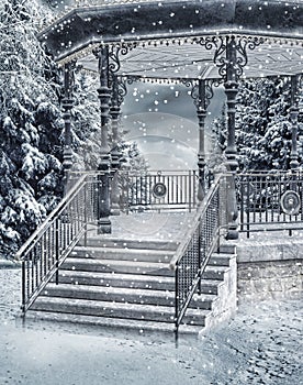 Snowy gazebo photo