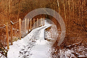 Snowy handicap accessible trail for sight impaired people