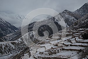 Snowy himalayan mountains by Ledar village