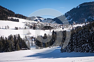 Snowy holiday resort Hohentauern in a sunny day in Styria