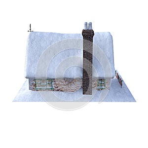 Snowy house for fairytale winter landscape. 3d Rendering-Illustration for Building Scene as Ovrlay, Clipart, Object.