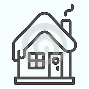 Snowy house line icon. Winter home building with snow on the roof. Christmas vector design concept, outline style